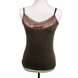 Alfani Beaded Velvet Tank Top Gold & Brown with Fitted Bra
